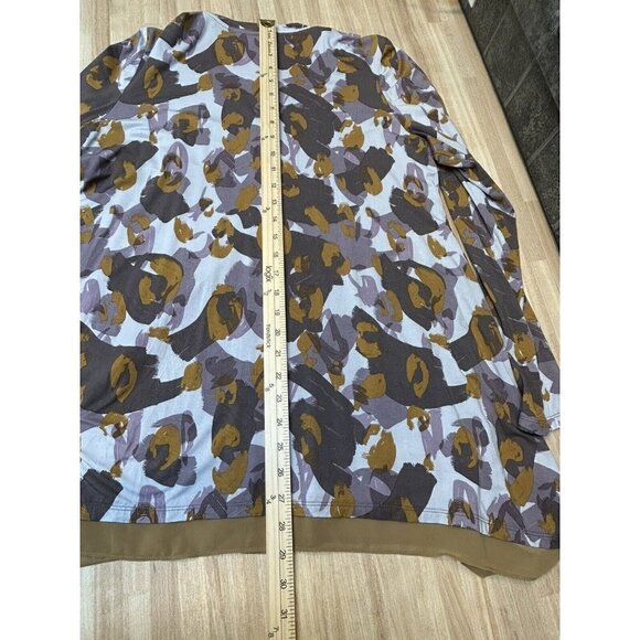 LOGO Lori Goldstein Sz M Fall Colors Print Stretch Jersey Cardigan Top Pockets - Picture 15 of 16